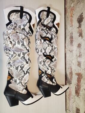 EGO Womens Thigh High Boots Snakeskin Western Cowboy Slouch US Size 5